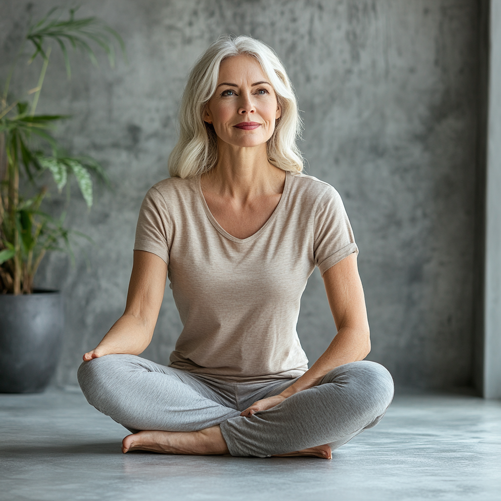 Спокійна атмосфера йога-студії з людьми зрілого віку